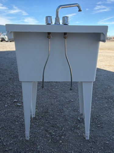 Freestanding Utility Sink with Faucet and Metal Legs, Single Basin, 23"x23"x34", White - 3