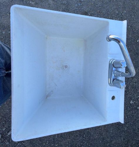 Freestanding Utility Sink with Faucet and Metal Legs, Single Basin, 23"x23"x34", White - 5